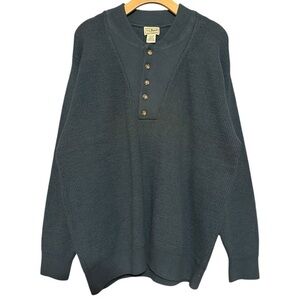 LL Bean Vintage Men’s Size L Blue Button Henley Long Sleeve Heavy Casual Sweater